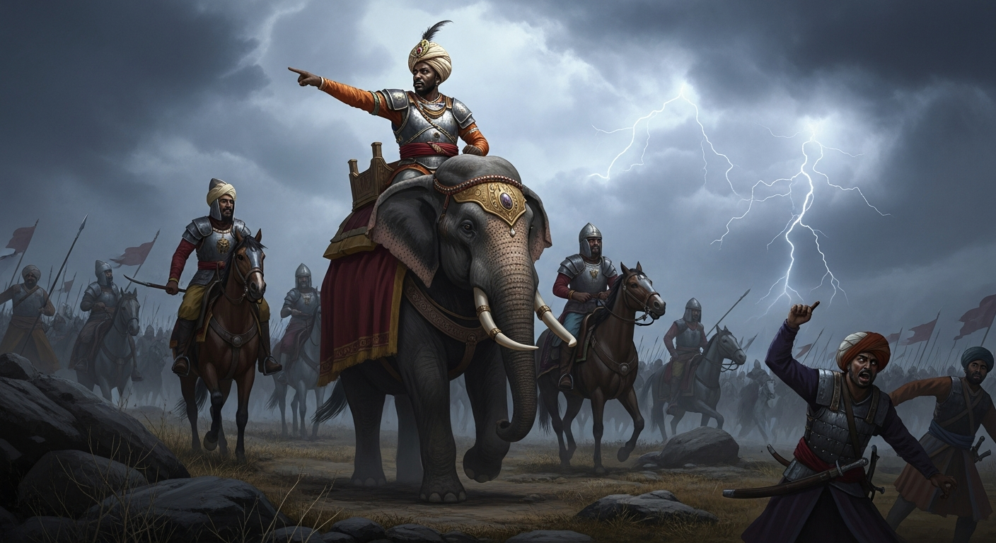 Malik Ambar in the battle field with his army.
