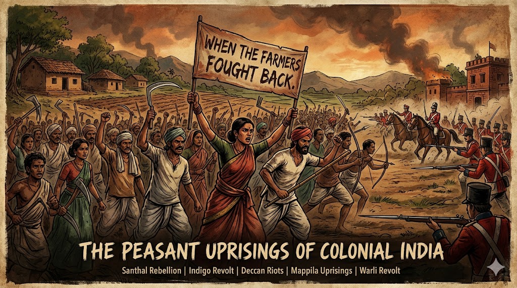 When the Farmers Fought Back: The Peasant Uprisings of Colonial India Gemini said Indian farmers with tools facing British soldiers in 1800s