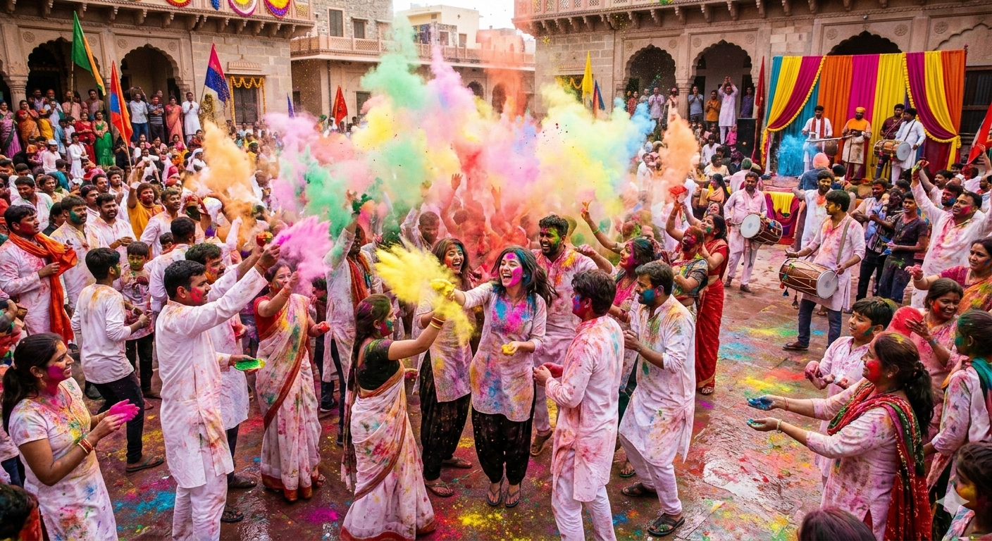 Holi festival celebration with colors in India